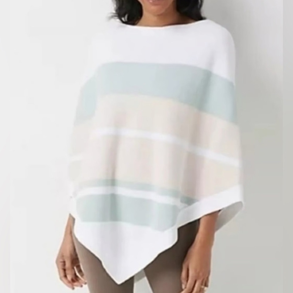 Barefoot Dreams Ocean Breeze White Multicolor Poncho Sweater One Size